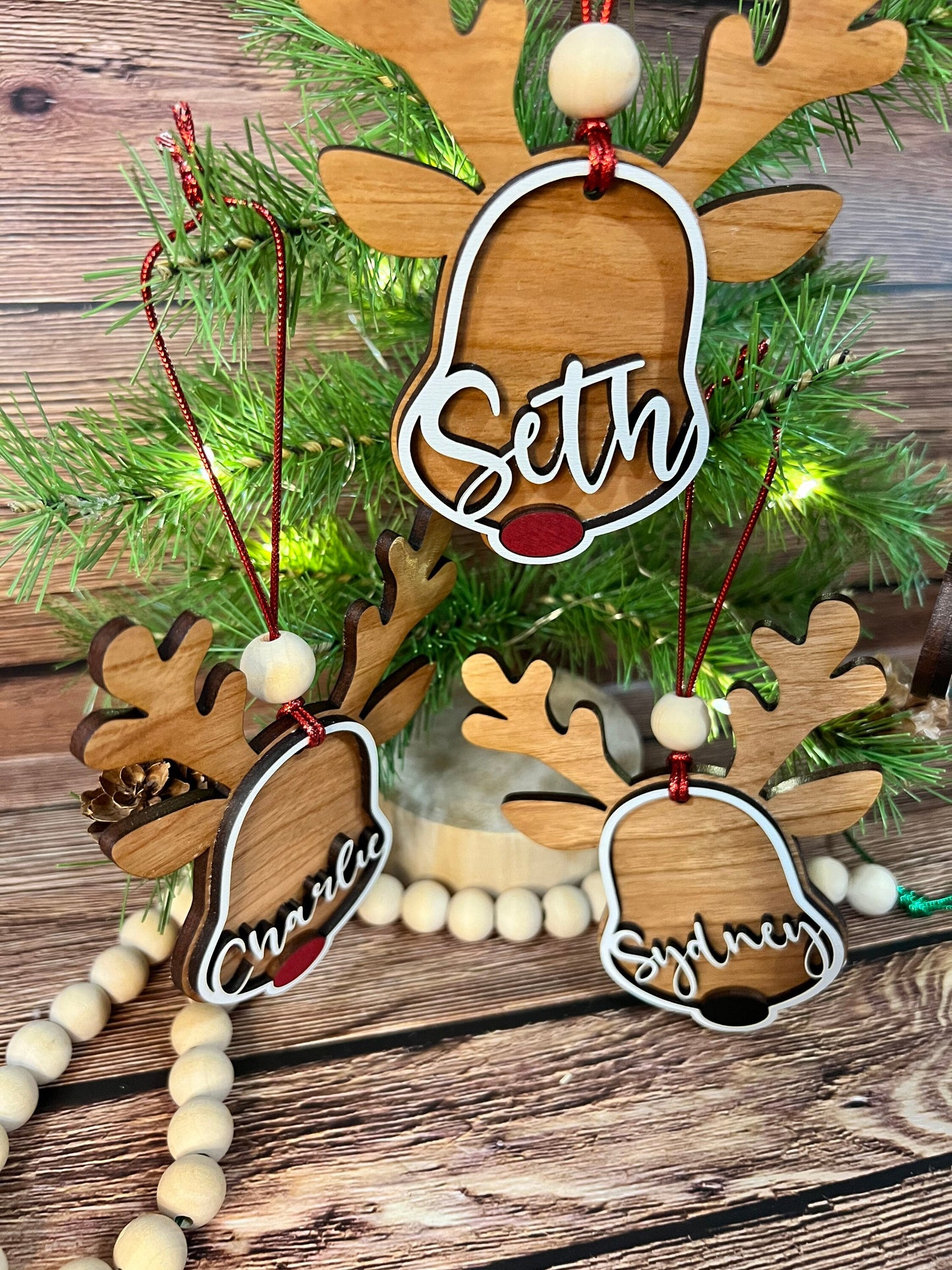 Santa's Reindeer Custom Name Christmas Ornament