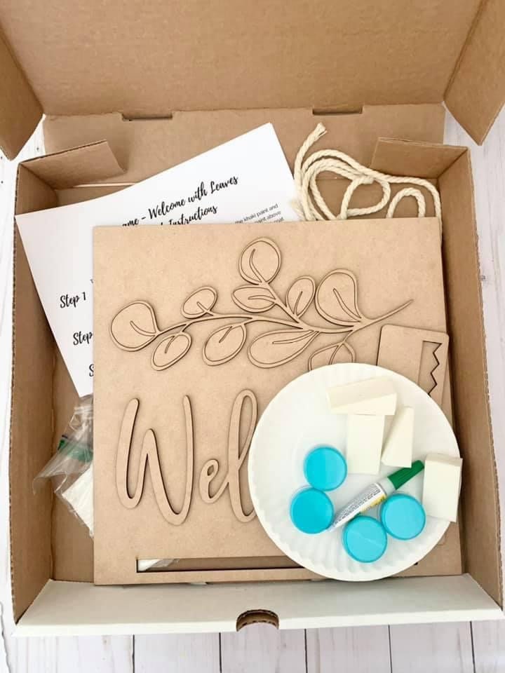 DIY Craft Kit, Macrame - Welcome with Leaves Sign, Geometric modern sign