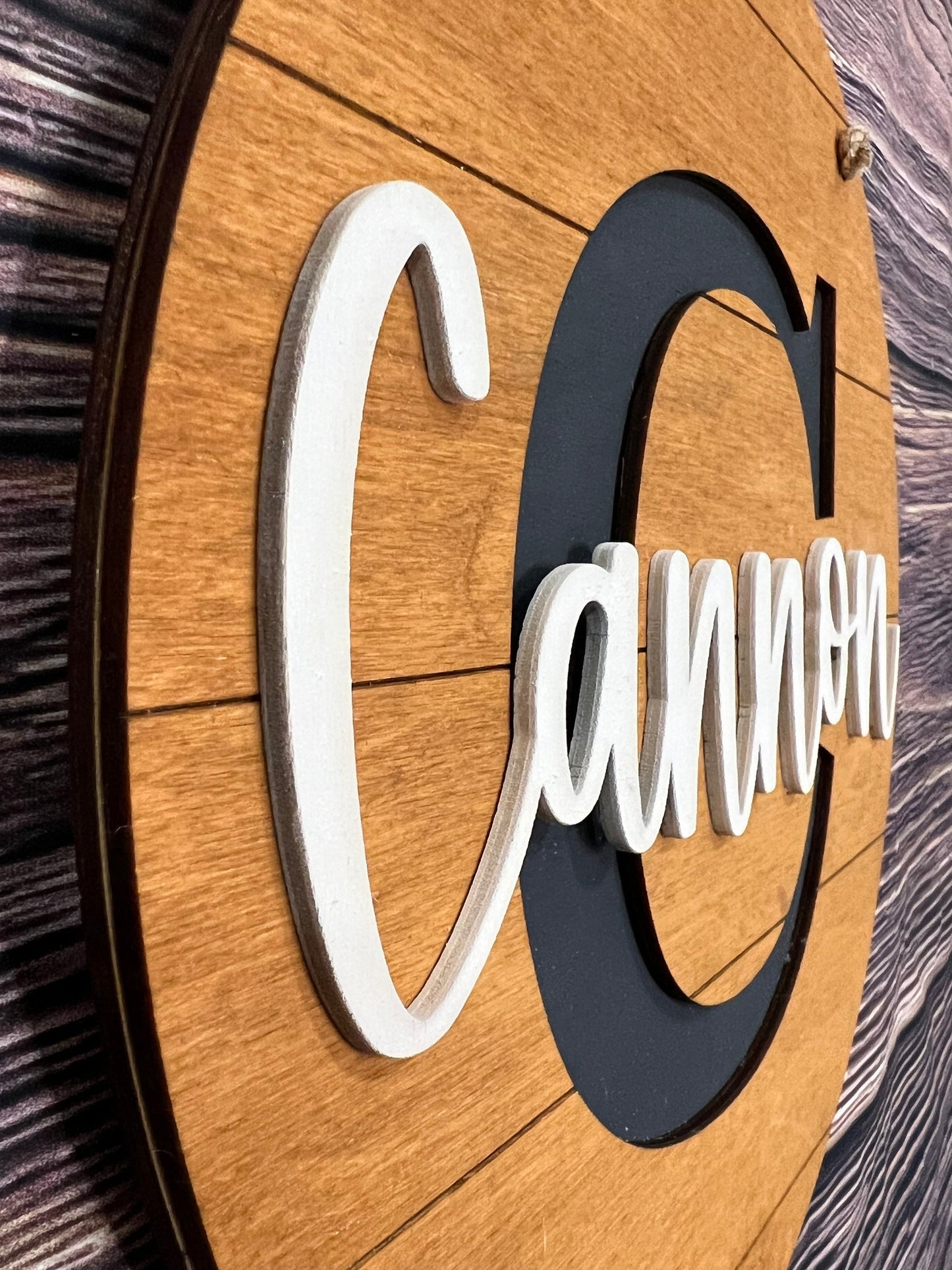 Name & Initial Wood Round Door Hanger, Shiplap Sign, CrankyCrones