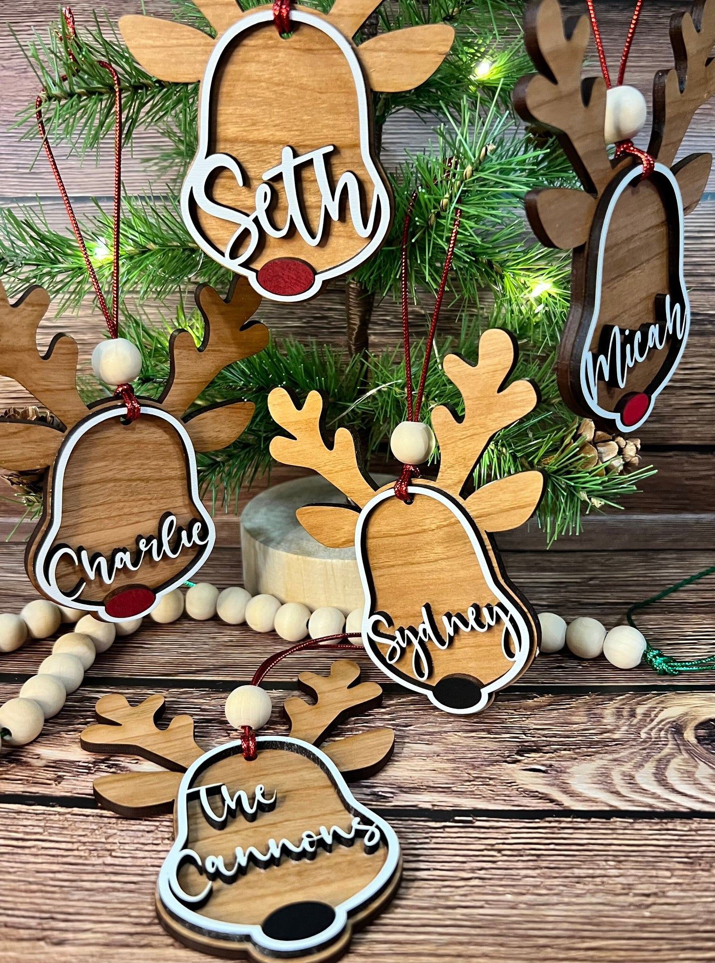 Santa's Reindeer Custom Name Christmas Ornament