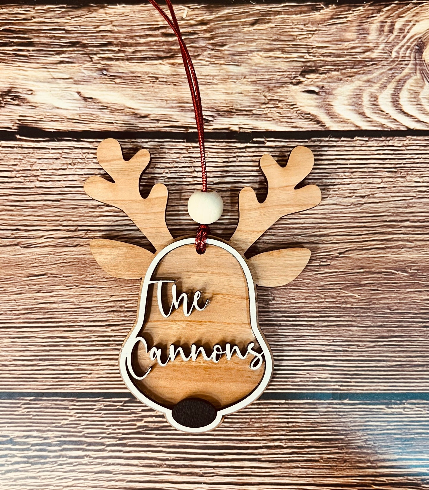 Santa's Reindeer Custom Name Christmas Ornament