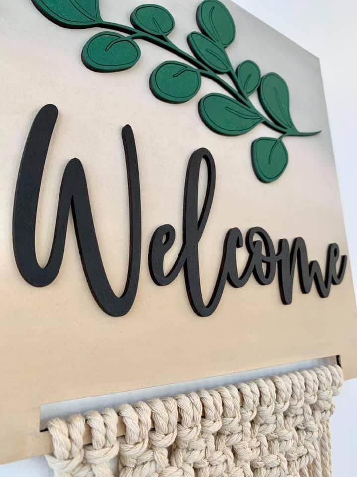 DIY Craft Kit, Macrame - Welcome with Leaves Sign, Geometric modern sign